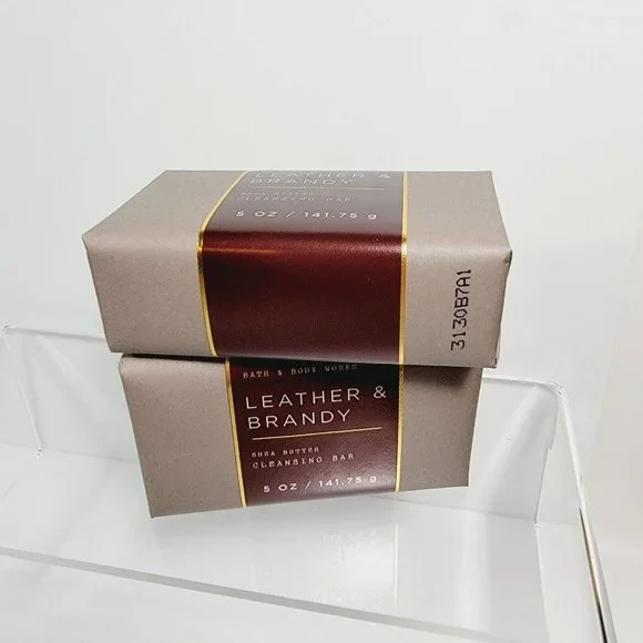 2 LEATHER & BRANDY Bath & Body Works Shea Butter Cleansing Body Bar Soap 5oz NEW - Picture 4 of 7